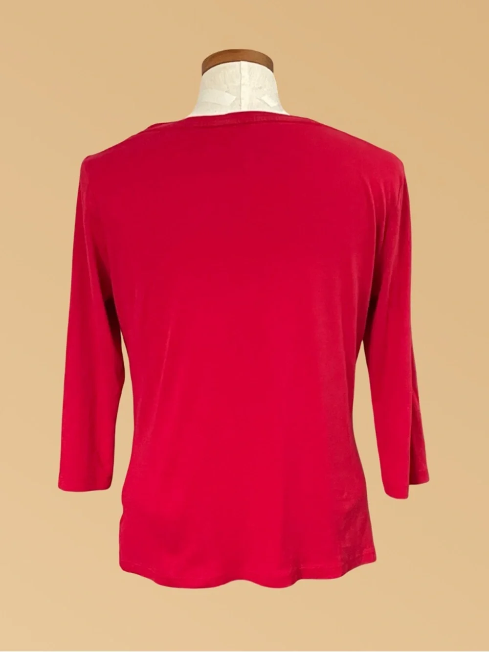 Talbots Solid Bateau Neck 3/4 Sleeve Tee 100% Pima Cotton SzL Valiant Poppy - Picture 4 of 6